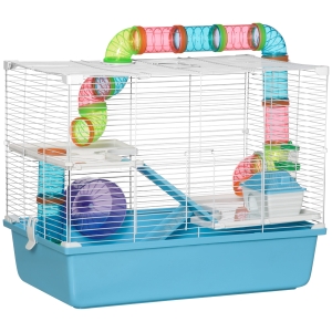 PawHut Cusca mare pentru hamsteri si habitat , cusca pentru soareci, din otel, cu 3 niveluri, 59 x 36 x 47 cm, albastru deschis