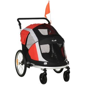 Remorca de bicicleta pentru caini PawHut, remorca de bicicleta pliabila 2 in 1 pentru animale de companie, rosu