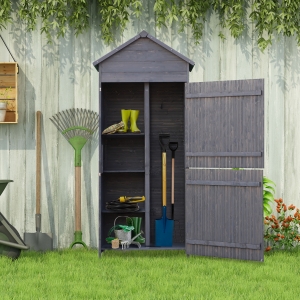 Outsunny Sopron de gradina 89 x 50 cm, din lemn pe 4 niveluri, cu 3 rafturi, Usi duble cu blocare, gri inchis
