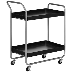 HOMCOM Carucior rulant, suport de depozitare utilitar pe 2 niveluri cu roti care se blocheaza pentru bucatarie, dormitor, sufragerie, negru