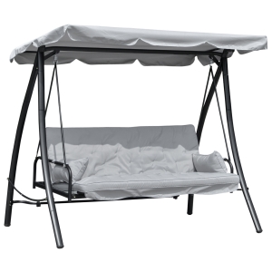 Balansoar de Gradina Outsunny 3 Locuri cu Acoperis Rabatabil Convertibil Pat Poliester Crem 209 cm x 114 cm x 170 cm
