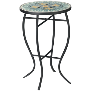 Outsunny Masuta de Gradina Rotunda din Metal cu Blat cu Mozaic, Ф35.5x53.5cm, Multicolor