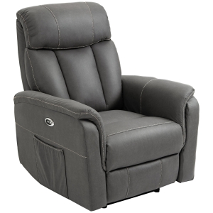 HOMCOM Poltrona Reclinável Elétrica Estofada em Tecido Técnico Poltrona Relax com Reclinação 155° Apoio para os Pés e 2 Bolsos Laterais 95x90x105cm Cinza