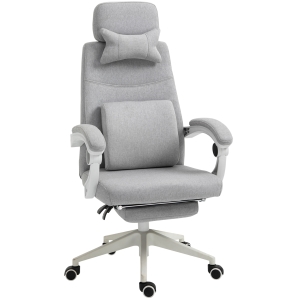 Vinsetto Poltrona da Ufficio Sedia Ergonomica, Cuscino Lombare, Poggiatesta e Poggiapiedi Estraibile, Grigia 62x68x117-127cm