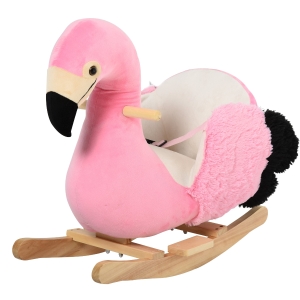 HOMCOM Schommelpaard met veiligheidsgordel schommelspeelgoed flamingo handgrepen pluche