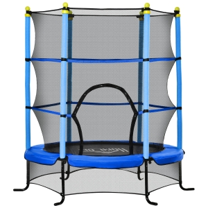 HOMCOM Trampolin Ø163 cm Gartentrampolin Mini-Trampoline für Kinder mit Sicherheitsnetz Randabdeckung Kleinkind-Trampolin für drinnen und draußen springen Gummiseil gepolstert Stahl Blau bis 45 kg