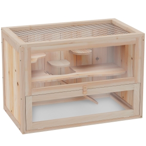 PawHut Houten knaagdierenkooi kooi muizenkooi ratten chinchillakooi klein huisdier 60 x 35 x 42 cm