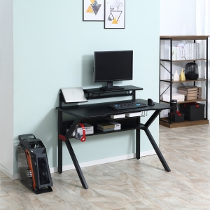 HOMCOM Gaming Desk Computer Table Stable Metal Frame Adjustable Feet w/Cup Holder Headphone Hook, Cable Basket - Black
