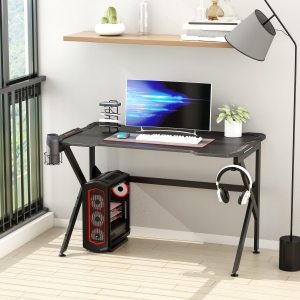 HOMCOM Gaming desk with Cup Holder Headphone Hook Feet Adjustable 120 x 66 x 75cm Black