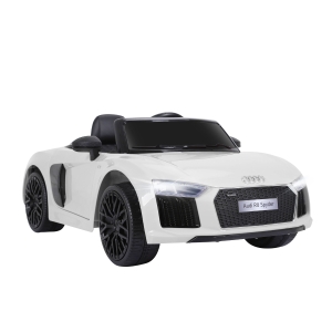 HOMCOM Coche Eléctrico Audi R8 con Mando a Distancia MP3 USB Luces y Sonidos Apertura de Puerta para Niño mayores de 3 años 123x71x49cm Carga 30kg Color Blanco