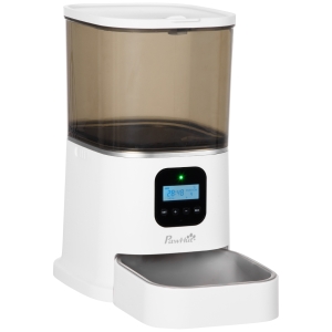 PawHut Distributeur automatique de croquettes pour chien chat programmable avec gamelle 4 repas - réservoir 6L avec enregistrement vocal