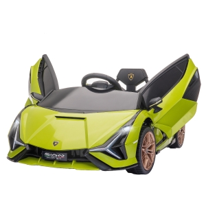 HOMCOM Coche Eléctrico Lamborghini SIAN 12V para Niños de +3 Años con Mando a Distancia Apertura de Puerta Música MP3 USB y Faros 3-8 km/h 108x62x40 cm Verde