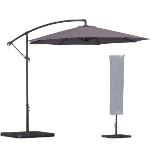 Outsunny 3(m) Garden Parasol Sun Shade Banana Umbrella Cantilever with Crank Handle, Cross Base Dark Grey