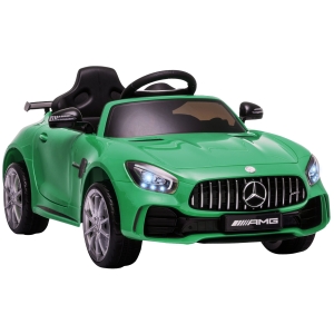 HOMCOM Coche Eléctrico para Niños Mercedes GTR con Licencia +3 Años Batería 12V con Mando a Distancia Música Faros Puerta de Doble Apertura Carga 25kg 105x58x45 cm Verde