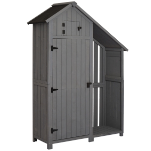 Armoire abri de jardin avec range-bûches toit bitumé bois pin traité gris