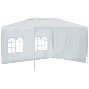Outsunny 3 x 4 m Garden Gazebo Marquee Party Tent with 2 Sidewalls for Patio Yard Outdoor - White