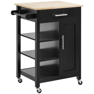Desserte de cuisine multi-rangement noir bois hévéa