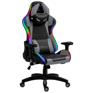 Vinsetto Racing Gaming Chair with RGB LED Light, Lumbar Support, Adjustable Height, Swivel Home Office Computer Recliner High Back Gamer Desk Chair, Black Grey