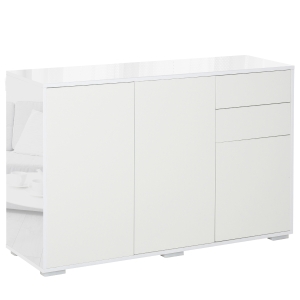 HOMCOM Aparador de Salón con 3 Puertas 2 Cajones y Estante Interior Ajustable Mueble Auxiliar de Almacenaje para Cocina Dormitorio Antivuelco 117x36x74 cm Blanco