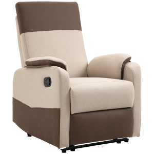 HOMCOM Poltrona Relax Reclinável até 145° Estofada em Poliéster com Apoio para os Pés Retrátil Carga Máxima 120kg para Sala de Estar Escritório Dormitório 75x89x105cm Marrom e Bege