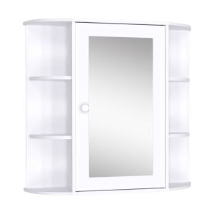 HOMCOM Armário Casa de Banho com Espelho Prateleiras Laterais 66x17x63cm Branco