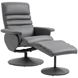 HOMCOM Poltrona Relax com Apoio para os Pés Estofada em PU Poltrona Relax Reclinável até 135° e Giratória 360° com Encosto Ajustável para Sala de Estar Dormitório Escritório 80x84x100cm Cinza
