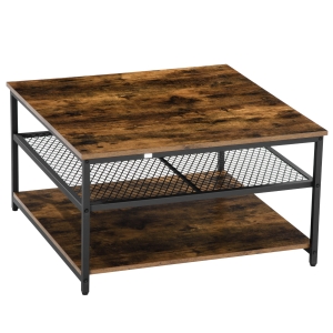 HOMCOM Table basse carrée au style industriel 3 plateaux de rangement MDF et métal dim. 80L x 80l x 45H cm