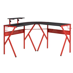 HOMCOM Gaming Desk L-Shaped Corner Computer Table for Home Office PC Workstations with Adjustable Monitor Stand , Red