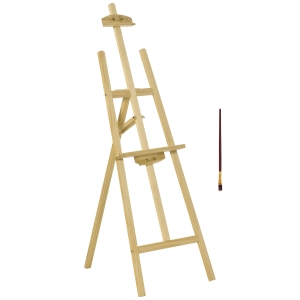 HOMCOM Caballete de Pintura de Madera Caballete de Dibujo con Ángulo Ajustable de 90° Soporte Trípode y Pincel para Lienzos 51,5x71,5x134,5 cm Natural