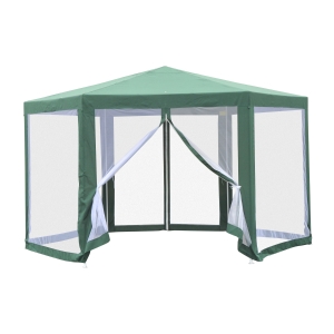 Outsunny Carpa Gazebo tipo Cenador Hexagonal con Mosquitera para Jardín y Terraza Ø3,9 m Material de Poliéster Repelente al Agua (Verde)
