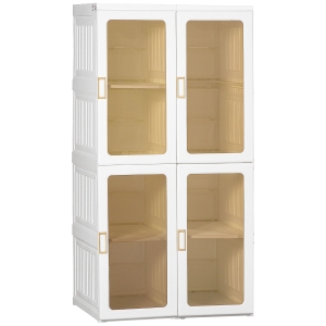 HOMCOM Armario Ropero Plegable Armario de Ropa Portátil con 4 Puertas Magnéticas 5 Estantes de Almacenaje y 1 Barra para Colgar para Dormitorio Pasillo 69x50x136 cm Blanco y Marrón