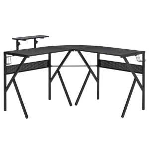 HOMCOM Gaming Desk L-Shaped Corner Computer Table for Home Office PC Workstations with Adjustable Monitor Stand , Black