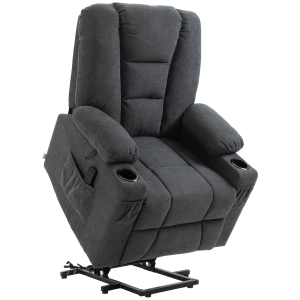 HOMCOM Oversized Riser and Recliner Chairs for the Elderly, Fabric Upholstered Lift Chair for Living Room with Remote Control, Side Pockets, Cup Holder, Charcoal Grey