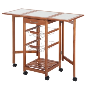 HomCom Carrello da Cucina Servizio Ausiliare in Legno e Metallo Cromato con 6 Ruote e Cassetto