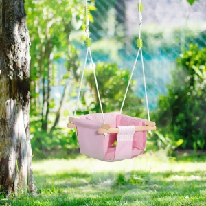 Outsunny Scaun pentru leagan pentru copii din tesatura si lemn, 40x40x180cm, Roz