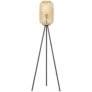 HOMCOM Lampadaire trépied en acier noir et abat-jour bambou naturel dim. 48L x 48l x 152H cm