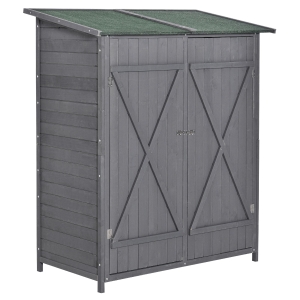 Outsunny Armoire de jardin abri de jardin remise pour outils 140L x 75l x 160H cm 2 portes verrou 2 étagères toit bitumé étanche bois sapin pré-huilé