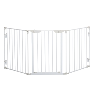 PawHut Absperrgitter für Hunde Schutzgitter Hundegitter Türschutzgitter 3 Elemente inkl. Sicherheitstür Metall Kunststoff Weiß 180 x 3 x 74,5 cm