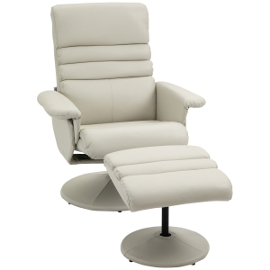 HOMCOM Fauteuil relax inclinable 135° pivotant 360° avec repose-pieds revêtement synthétique - beige