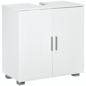 kleankin Meuble sous vasque de salle de bain 2 portes rainurées avec étagère réglable - poignées alliage aluminium dim. 60L x 30l x 60H cm - MDF blanc