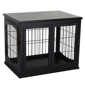 PawHut Hundehütte mit Tischoberfläche, Hundebox für innen, Hundekäfig für Zuhause, 2 Türen, Tierkäfig, Haustier, MDF, Metall, Schwarz, 81 x 58,5 x 66 cm