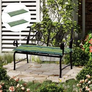 Outsunny Rattan Furniture Cushion Pad Set, Polyester Green Stripes Seat Cushions for Patio Conversation Set, Set of 2.