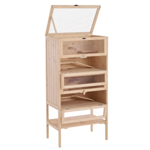 PawHut Kleintierkäfig 5 Etagen mit Gitterdach Rampen Käfig Nagerkäfig 60 x 40 x 120 cm Holz