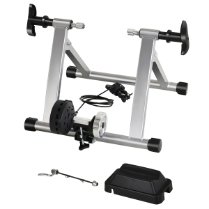 HOMCOM Rollentrainer Fahrradtrainer Fahrrad Heimtrainer Magnetbremse klappbar verstellbar 26"-28" oder 700C Stahl Silber 54,5 x 47,2 x 39,1 cm