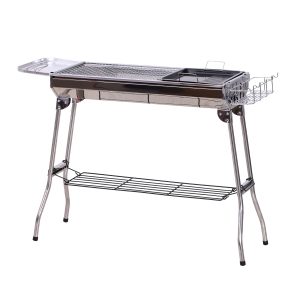 Outsunny Kohlegrill, Picknickgrill mit Aufbewahrungsregal, Standgrill, Grillstation, Klappgrill, 2 x Rost, Edelstahl, Silber, 104 x 33 x 70 cm
