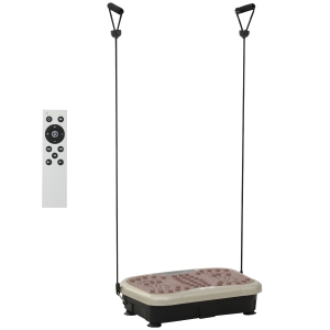 HOMCOM Plateforme vibrante oscillante 200 W écran LED vitesse réglable port USB télécommande et bandes de résistance inclus marron beige