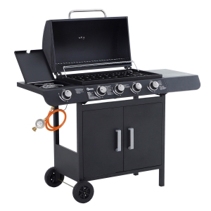Outsunny gasgrill BBQ-grillwagen met 4 branders 1 zijbrander kast multifunctioneel metaal zwart 125 x 51 x 100 cm