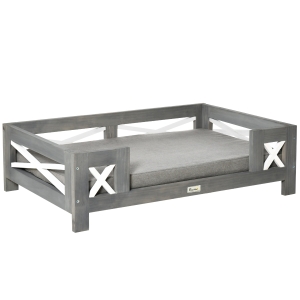 Pawhut hondenmand inclusief kussen grenen hout 80 cm x 55 cm x 23 cm