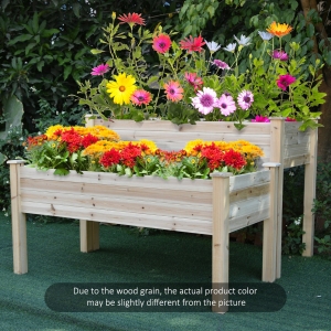 Outsunny Fir Wood 2-Piece Raised Planter Flower Bed