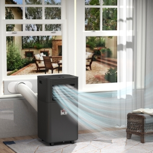HOMCOM 5000 BTU 4-In-1 Compact Portable Mobile Air Conditioner Unit Cooling Dehumidifying Ventilating w/ Fan Remote LED Display Home Summer, Black